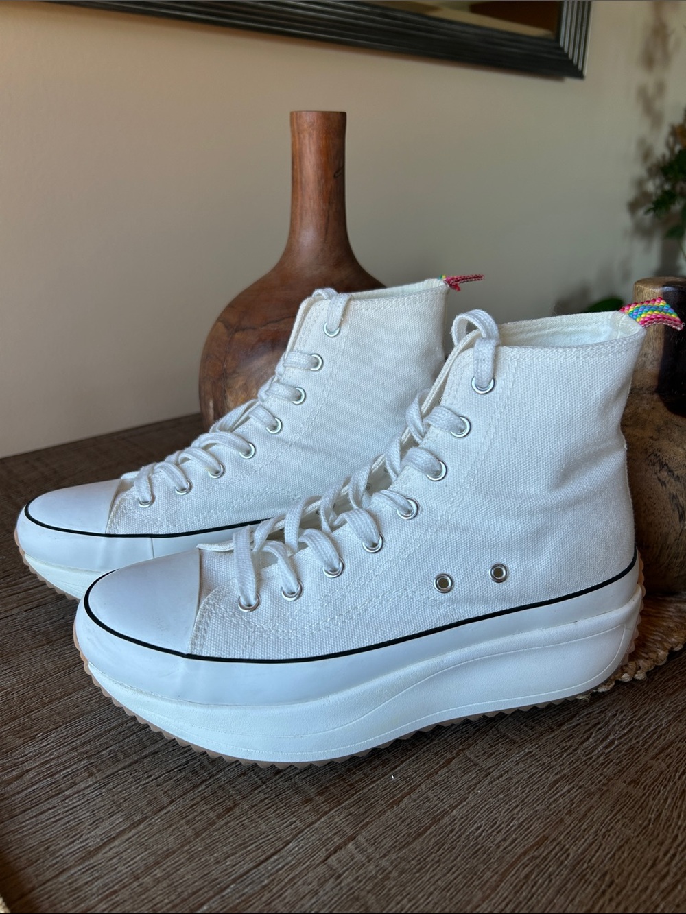 White Platform High-Top Canvas Sneakers - Women's